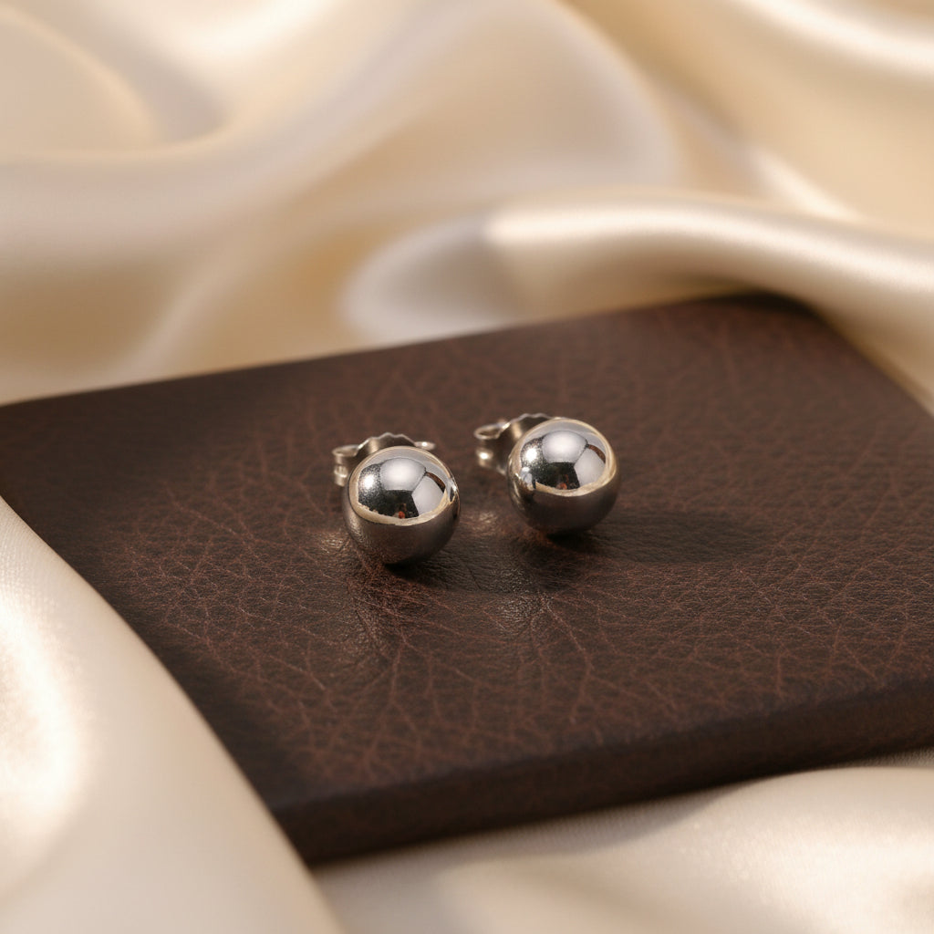 STERLING SILVER RHODIUM PLATE 7MM BALL STUD EARRINGS
