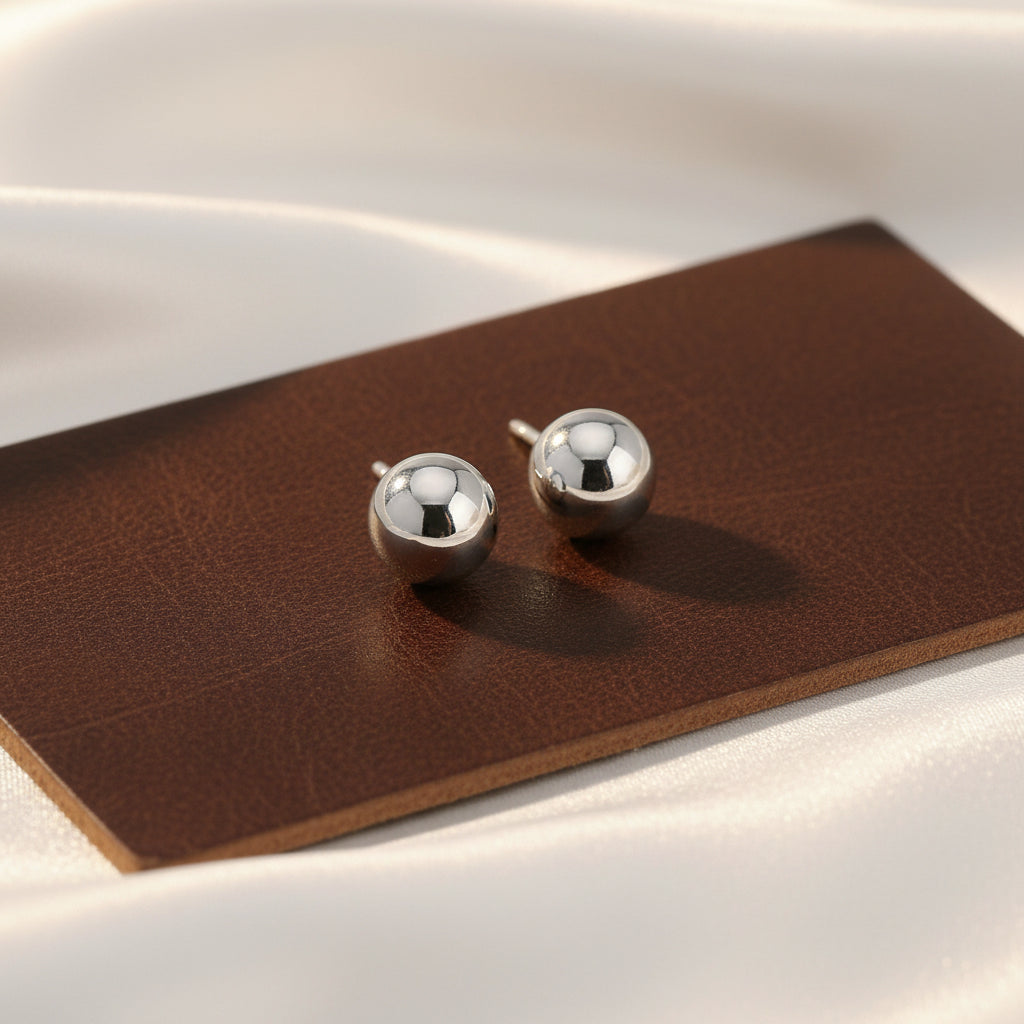 STERLING SILVER 8MM BALL STUD EARRINGS