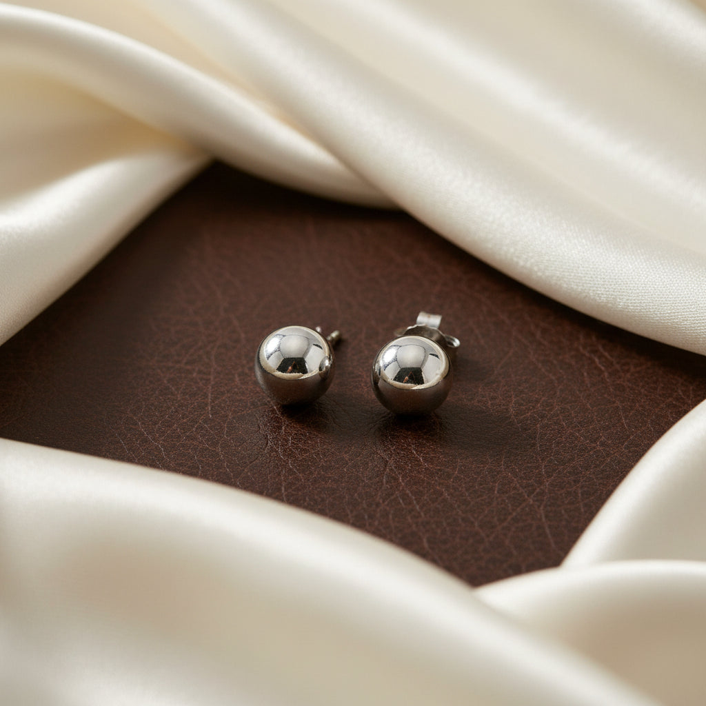 STERLING SILVER 8MM BALL STUD EARRINGS