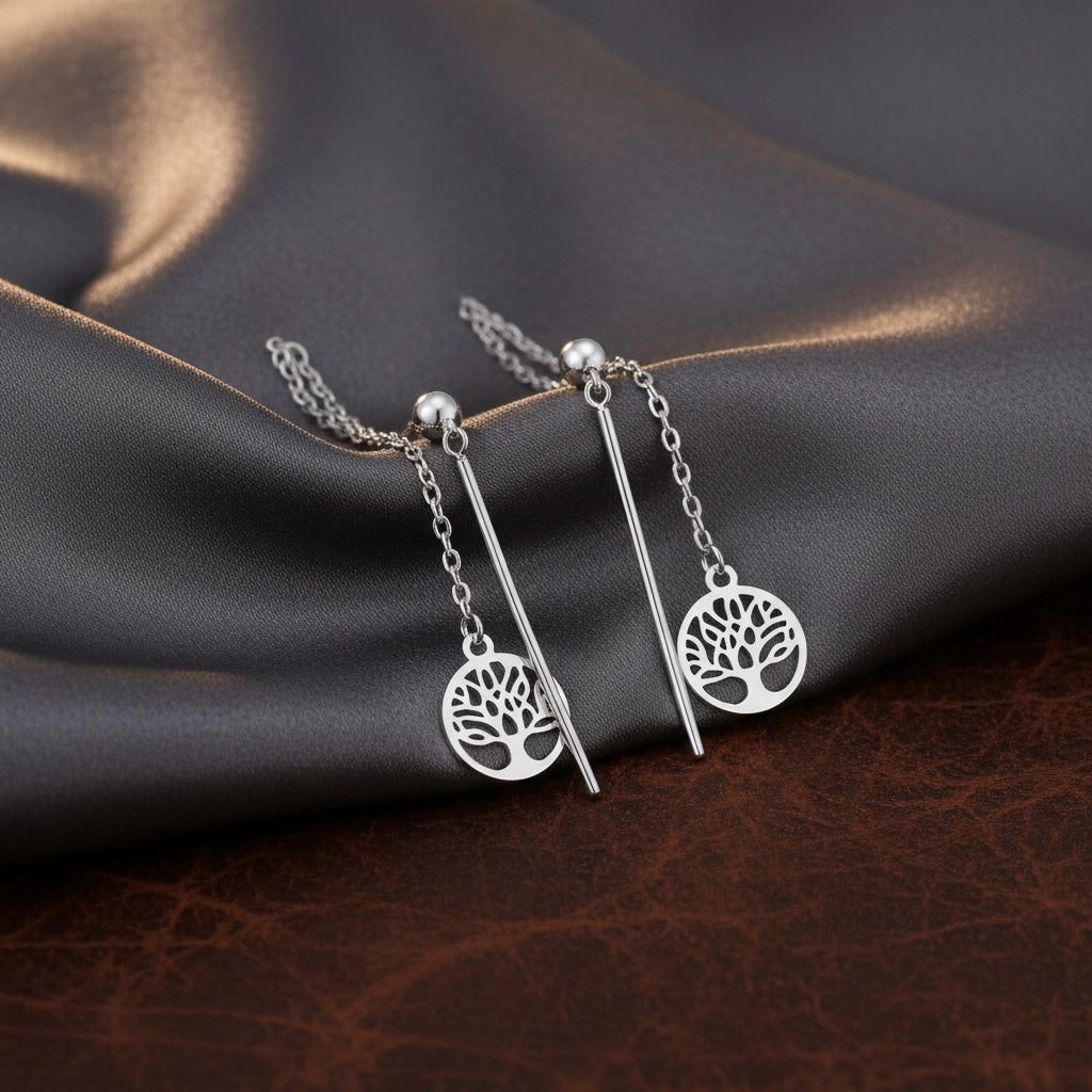 925 SILVER TREE OF LIFE PULL THROUGH EARRINGS