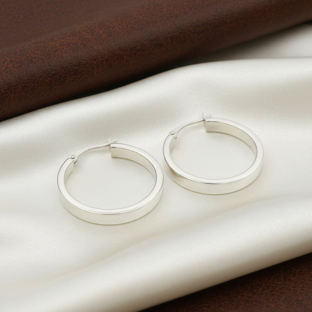 STERLING SILVER RHODIUM PLATED SQUARE TUBE HOOP EARRINGS