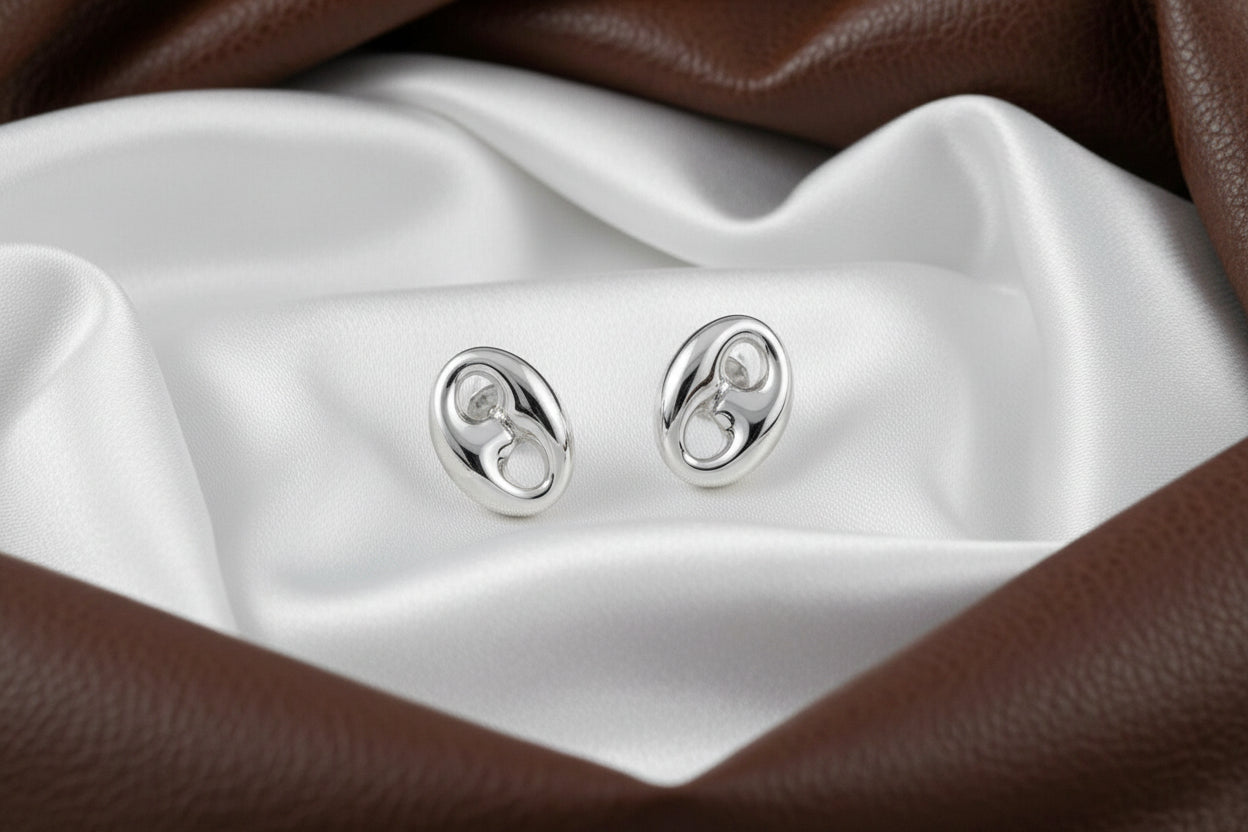 SS RHD PUFFED MARINER LINK STUD EARRINGS