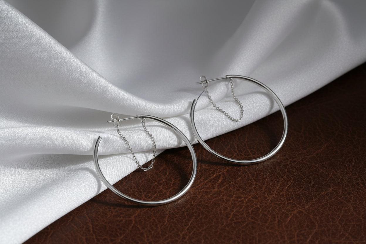 925 SILVER HALF HOOP LARGE EARRINGS