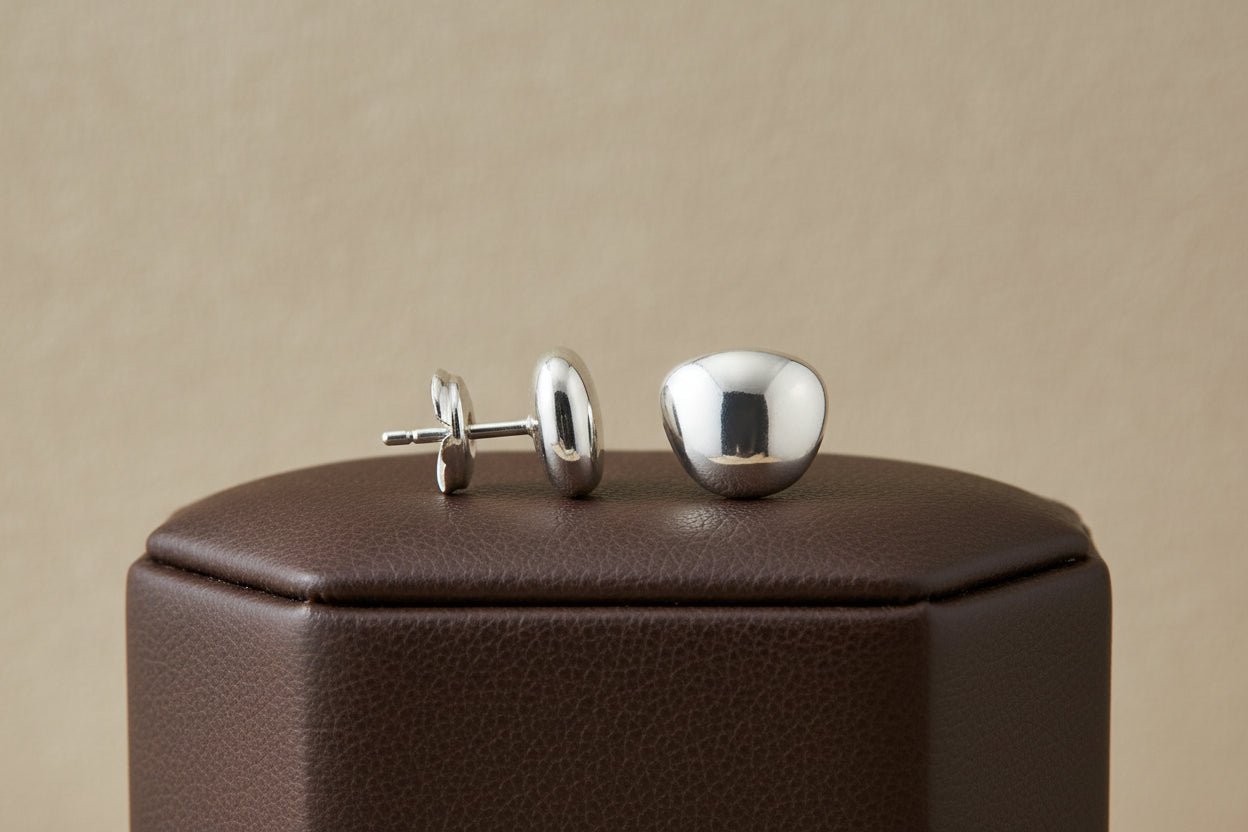 "BIRKS PEBBLE" STERLING SILVER RHD PEBBLE STUD EARRINGS