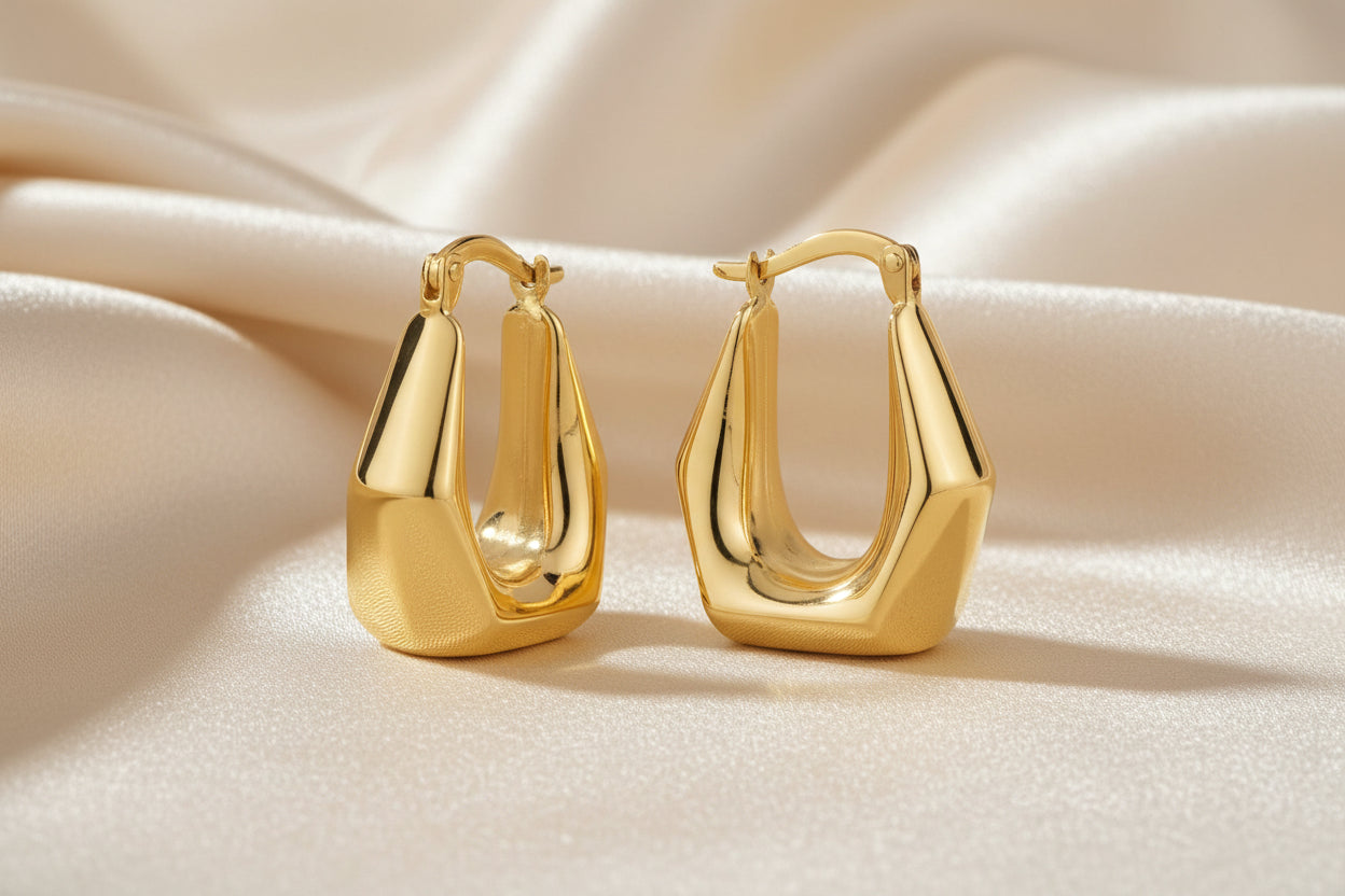 10K YG Puffy Angled Hoops