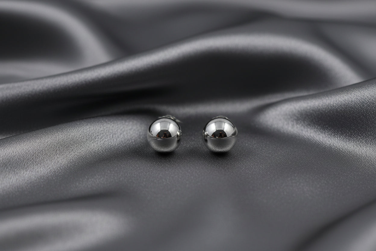 14K WHITE GOLD 8MM BALL STUD EARRINGS