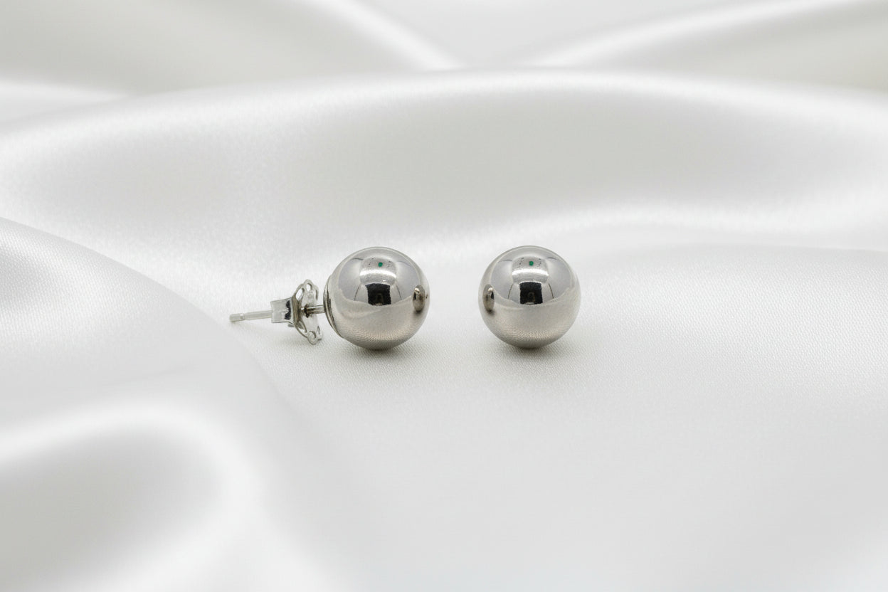 14K WHITE GOLD 8MM BALL STUD EARRINGS