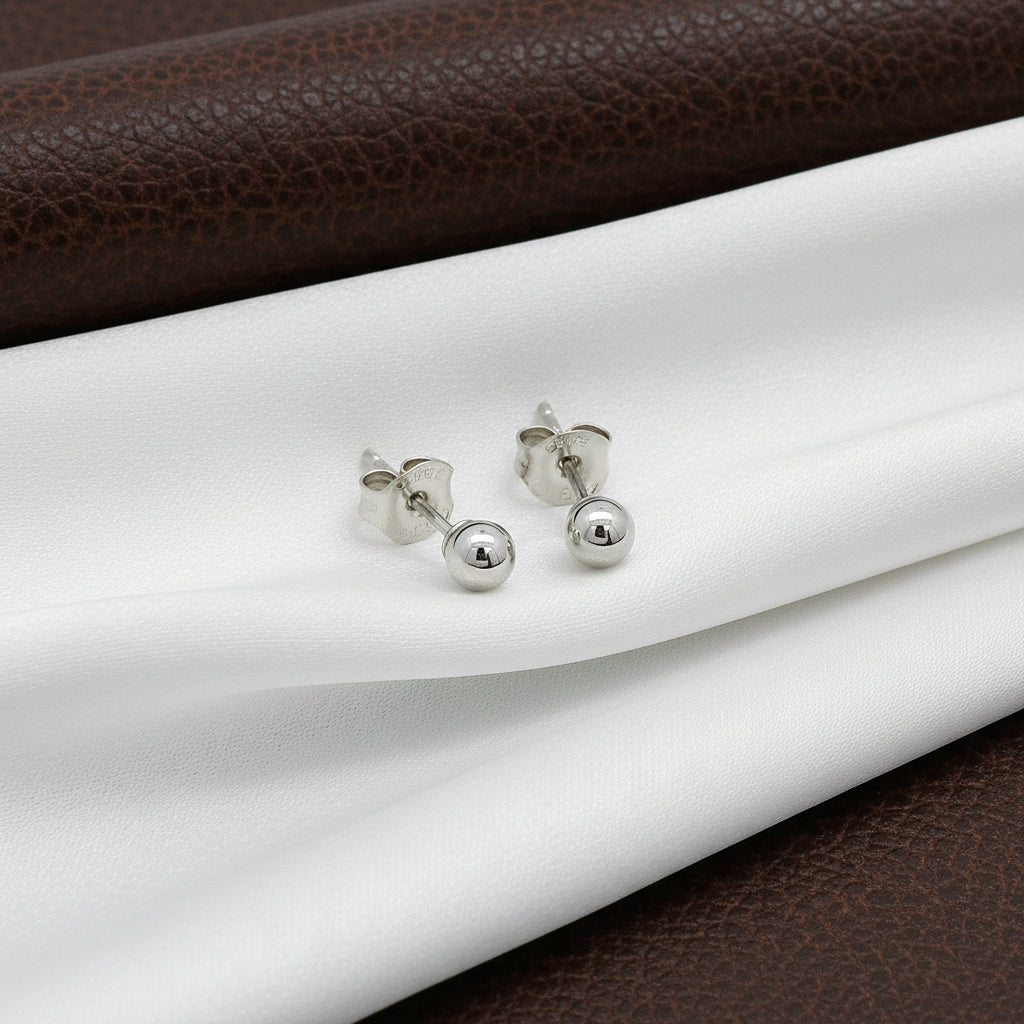 14K WHITE GOLD 3MM BALL STUD EARRINGS