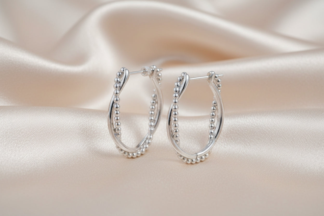 (S2205336) Sterling Silver Bujukan Intricate 30mm Oval Hoops "Gabriel & Co"