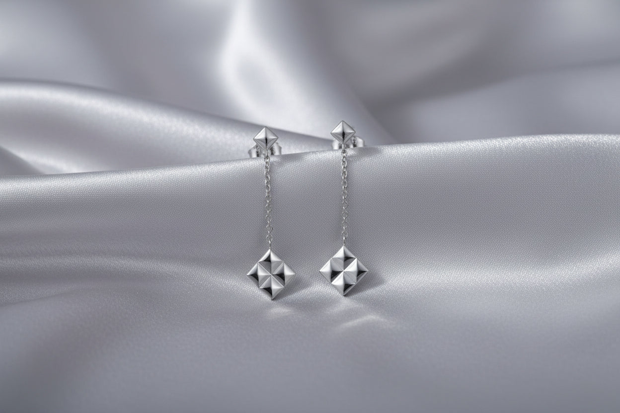 (S2203380) Sterling Silver Linear Pyramid and Chain Drop Earrings "Gabriel & Co."