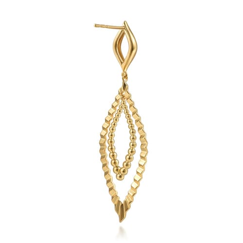 (S2205380) 14K YG Plain Bujukan and Diamond Cut Texture Marquise Earrings "Gabriel & Co"