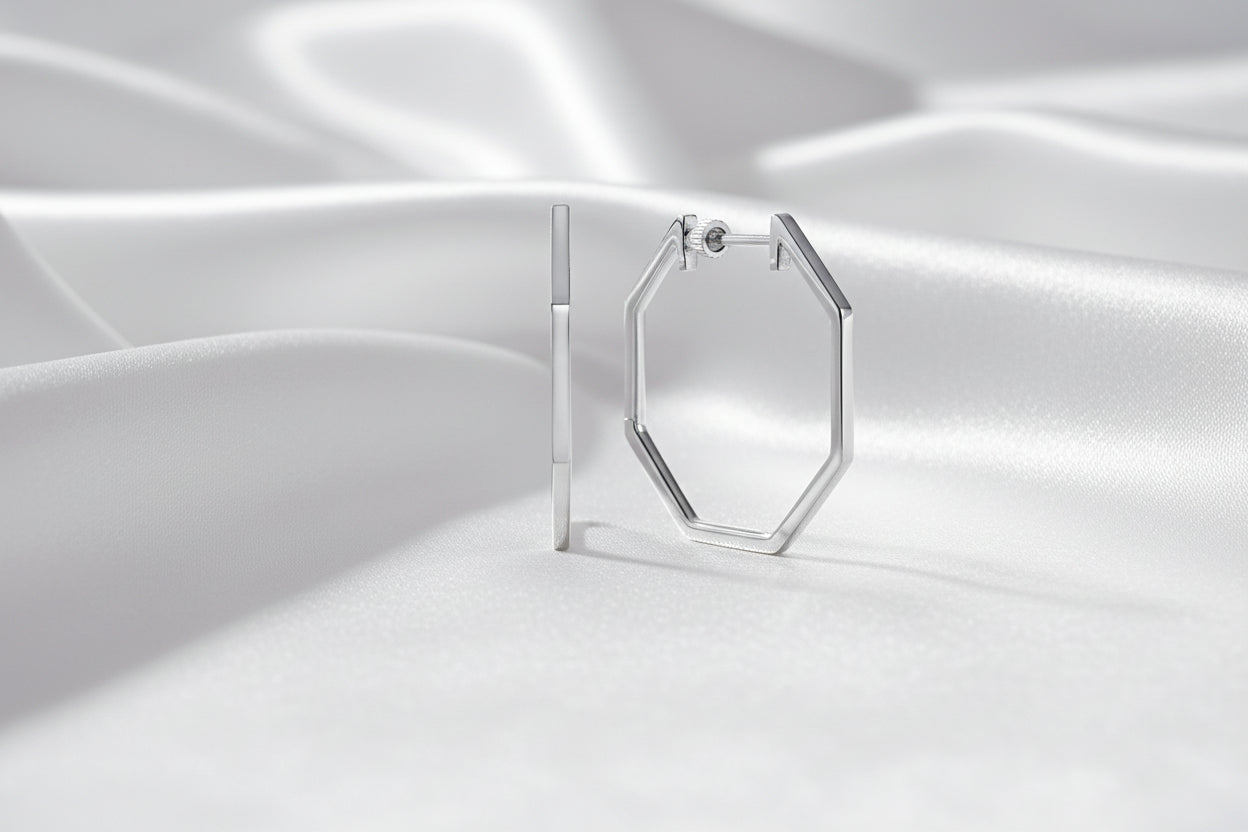 (S2205341) Sterling Silver Geometric Classic Hoops "Gabriel & Co."