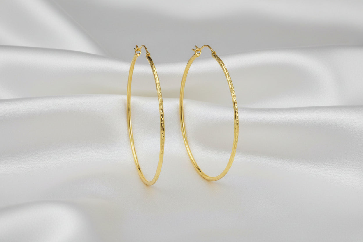 10K YG DIAMOND CUT HOOPS 55MM