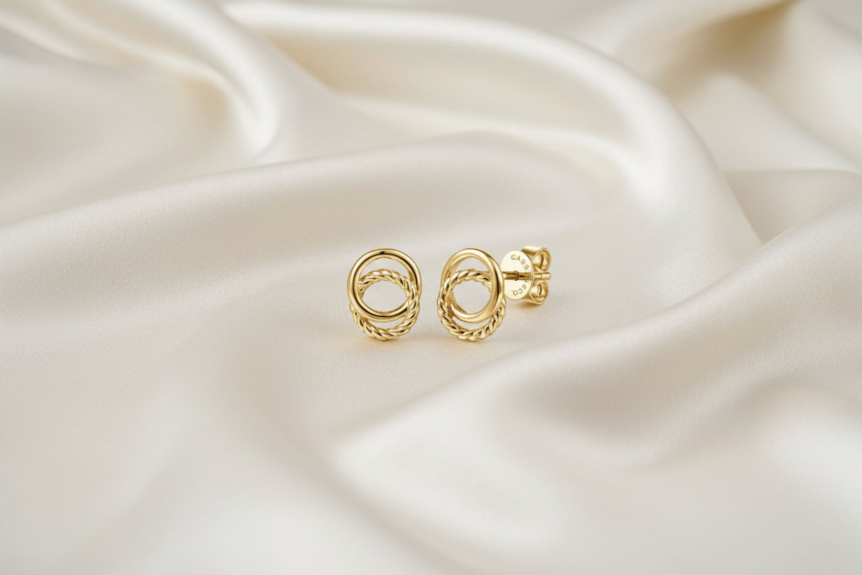 (S2220066) 14K YG Twisted Rope Double Circle Studs "Gabriel & Co."