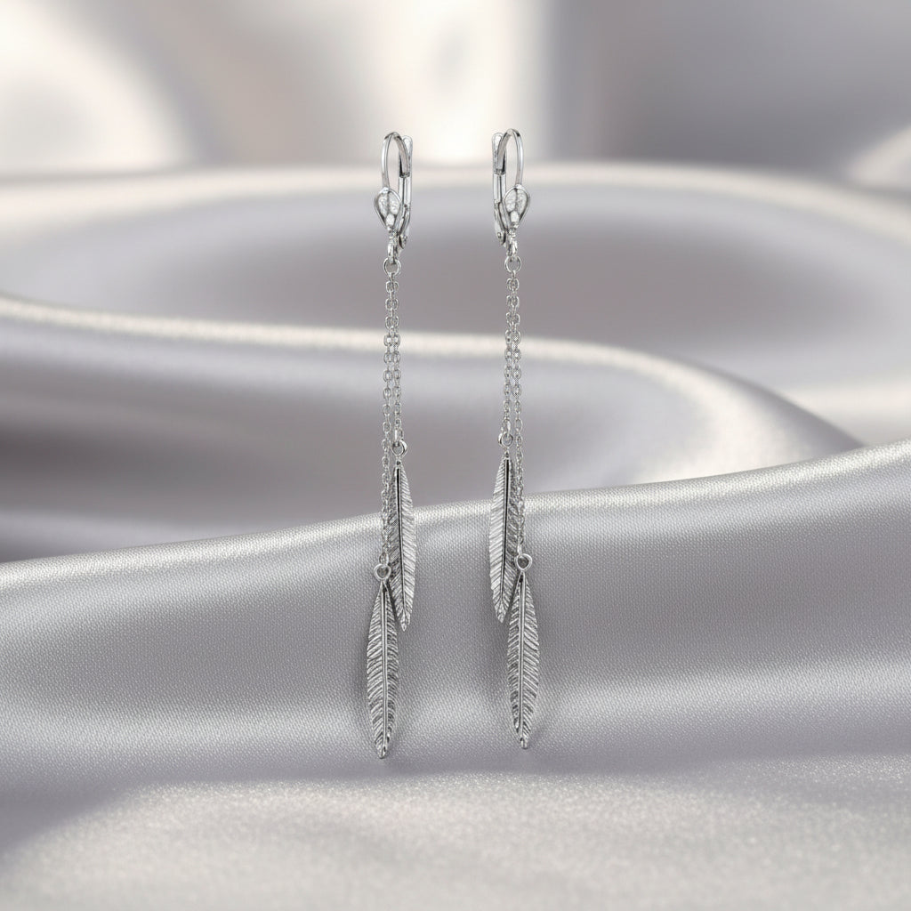 Sterling Silver Double Strand Leaf Earrings