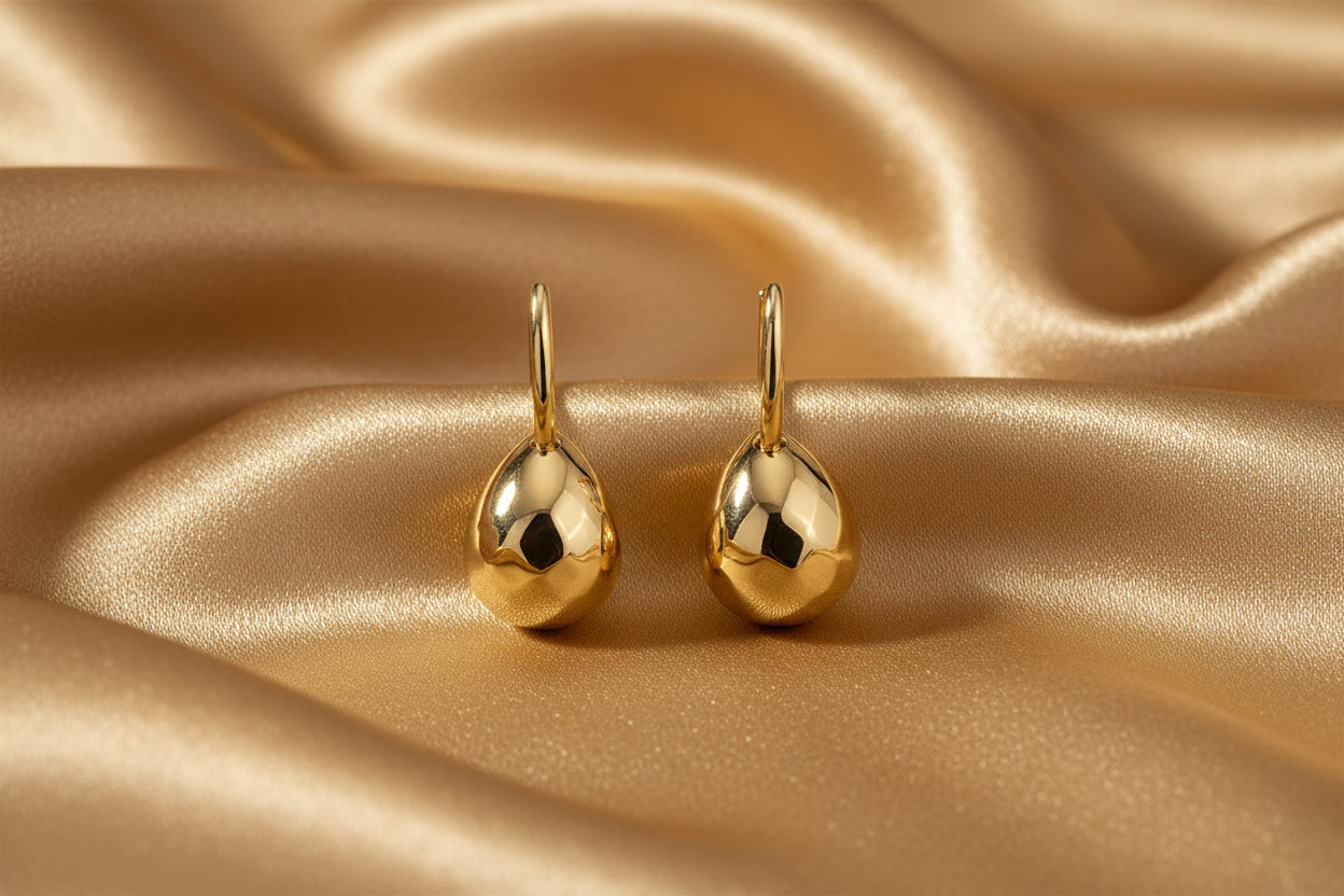 10K YG Puffed Tear Drop Dangle Huggies