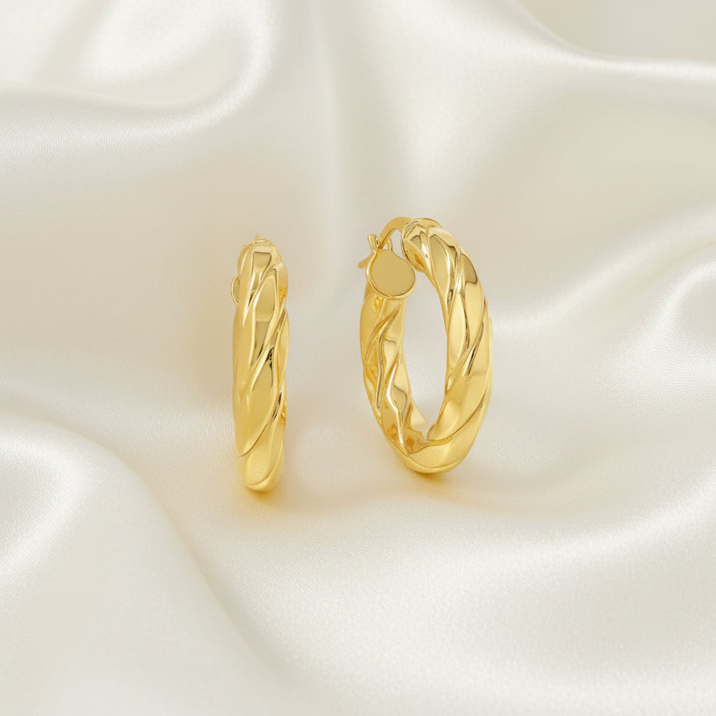 10K YG Hollow Twisted Hoops (medium)