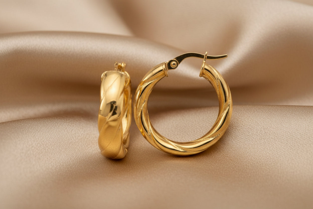 10K YG Hollow Flat Twisted Hoops (small)