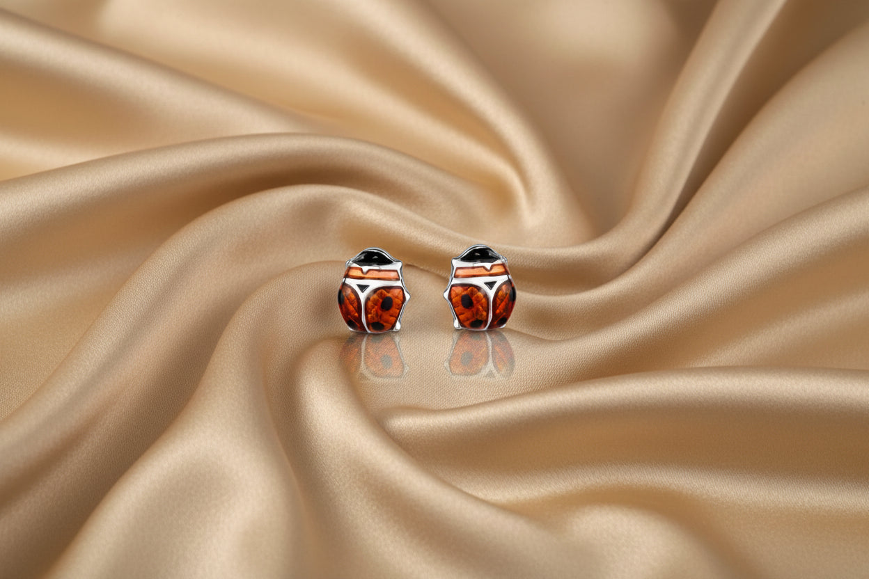 Sterling Silver Enamel Lady Bug Studs