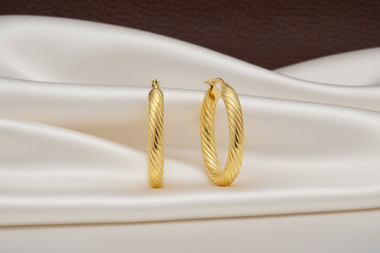 10K YG OVAL TUBING HOOP EARRINGS
