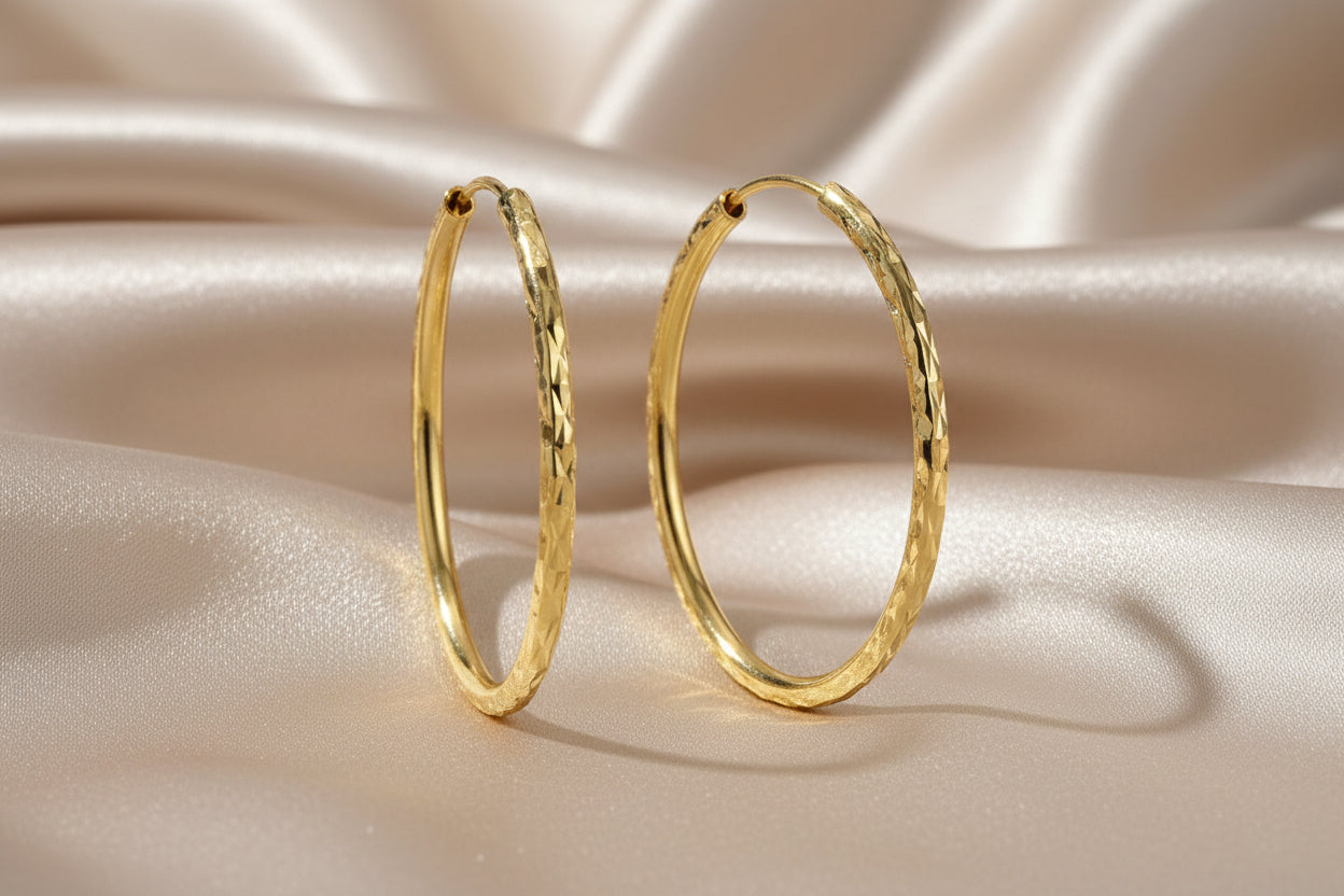 10K YG DIAMOND CUT SLEEPER HOOPS 24MM