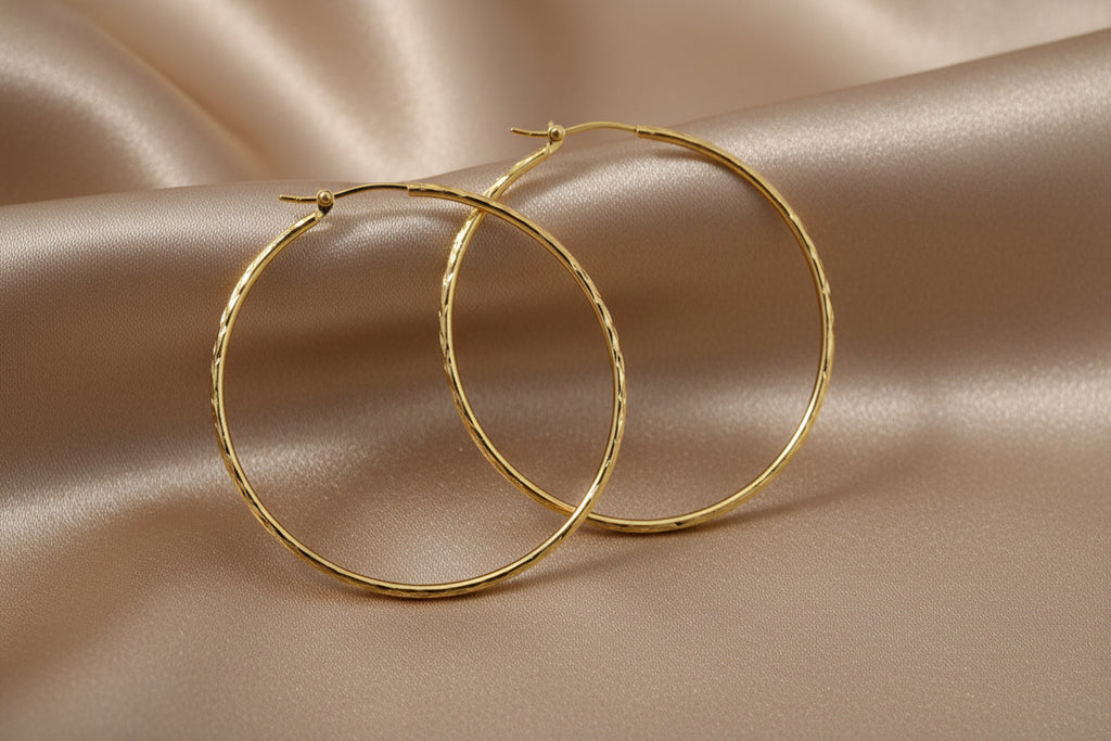 10K YG DIAMOND CUT HOOPS 55MM