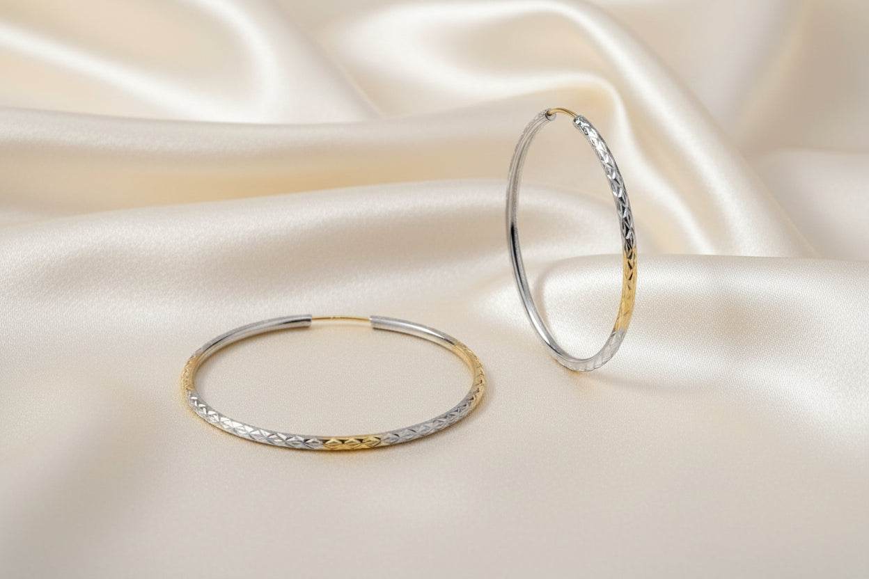 10K YG/WG DC Hoop Earrings 50mm