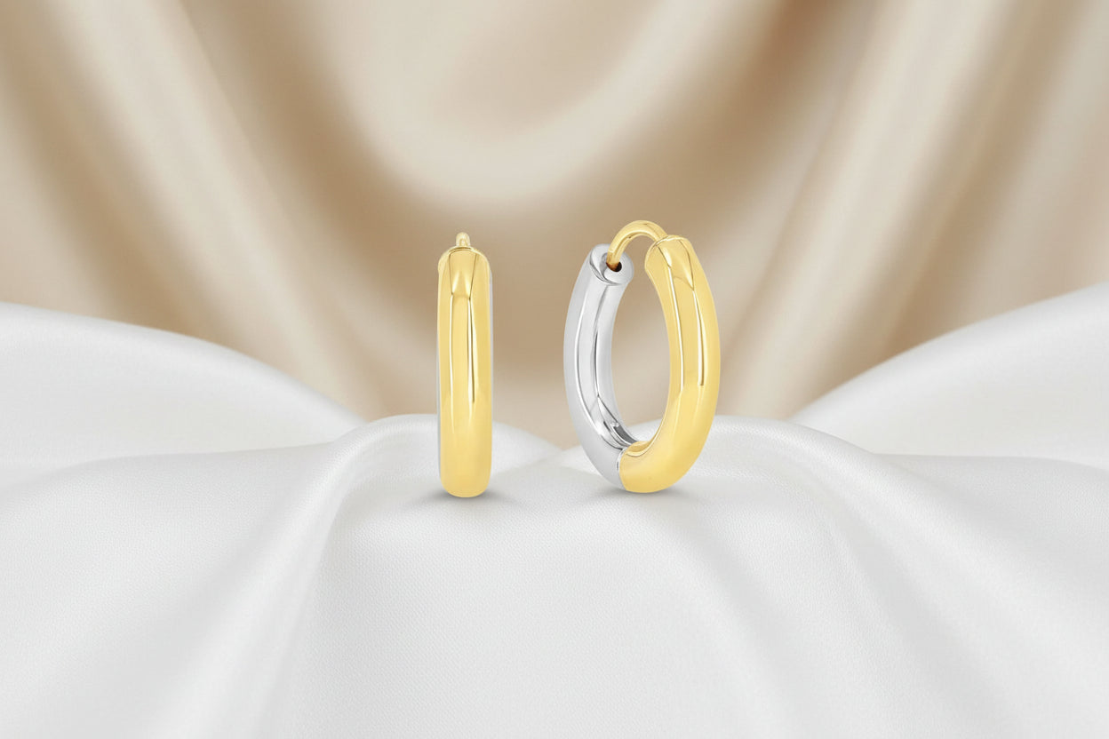 10K YG/WG Tubing Huggie Earrings