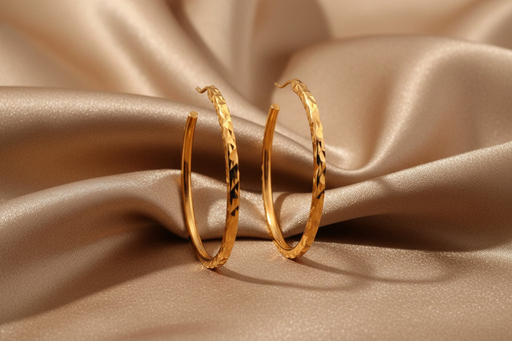 10K RG Diamond cut Hoops 24mm