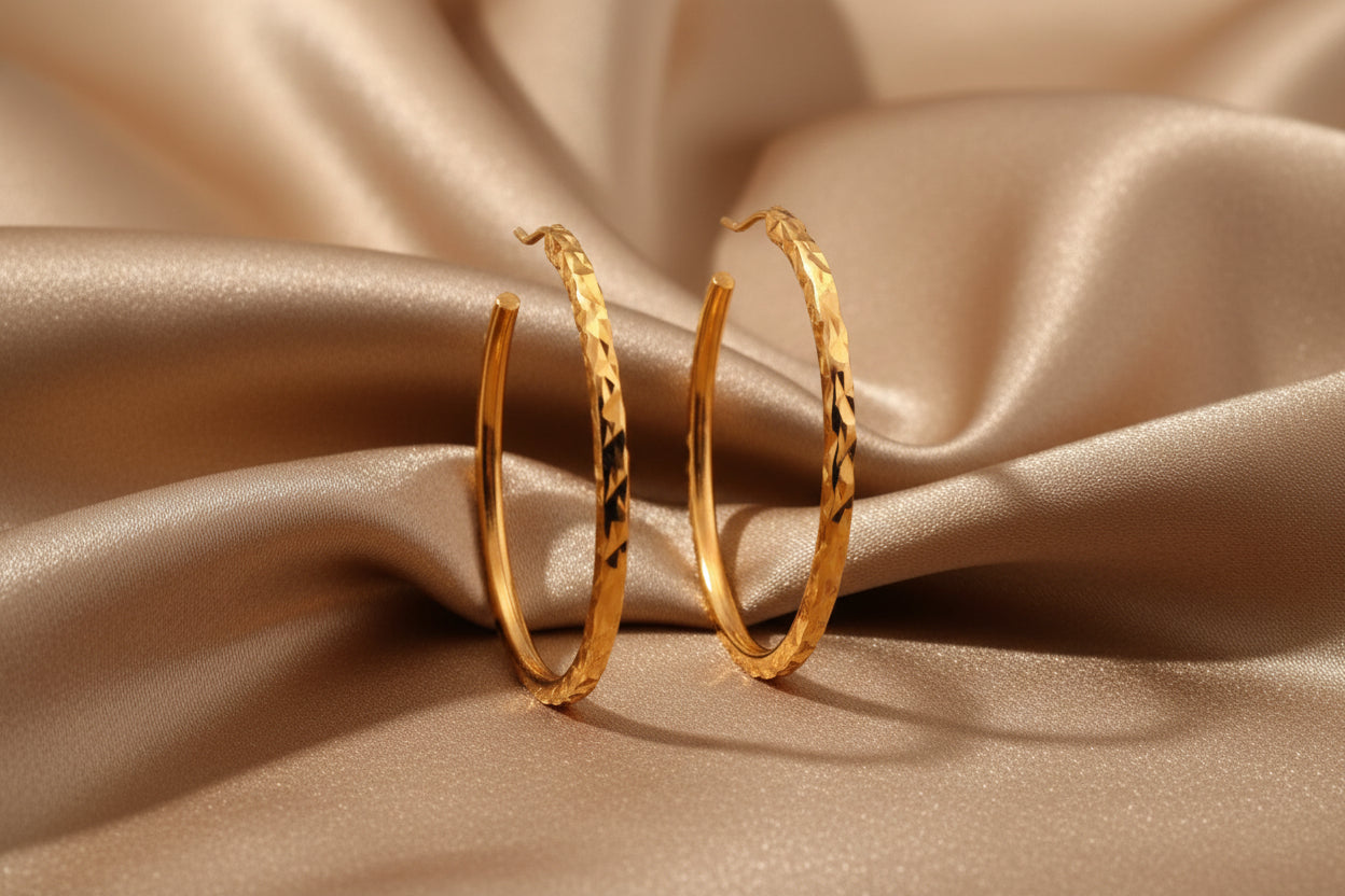 10K RG Diamond cut Hoops 24mm