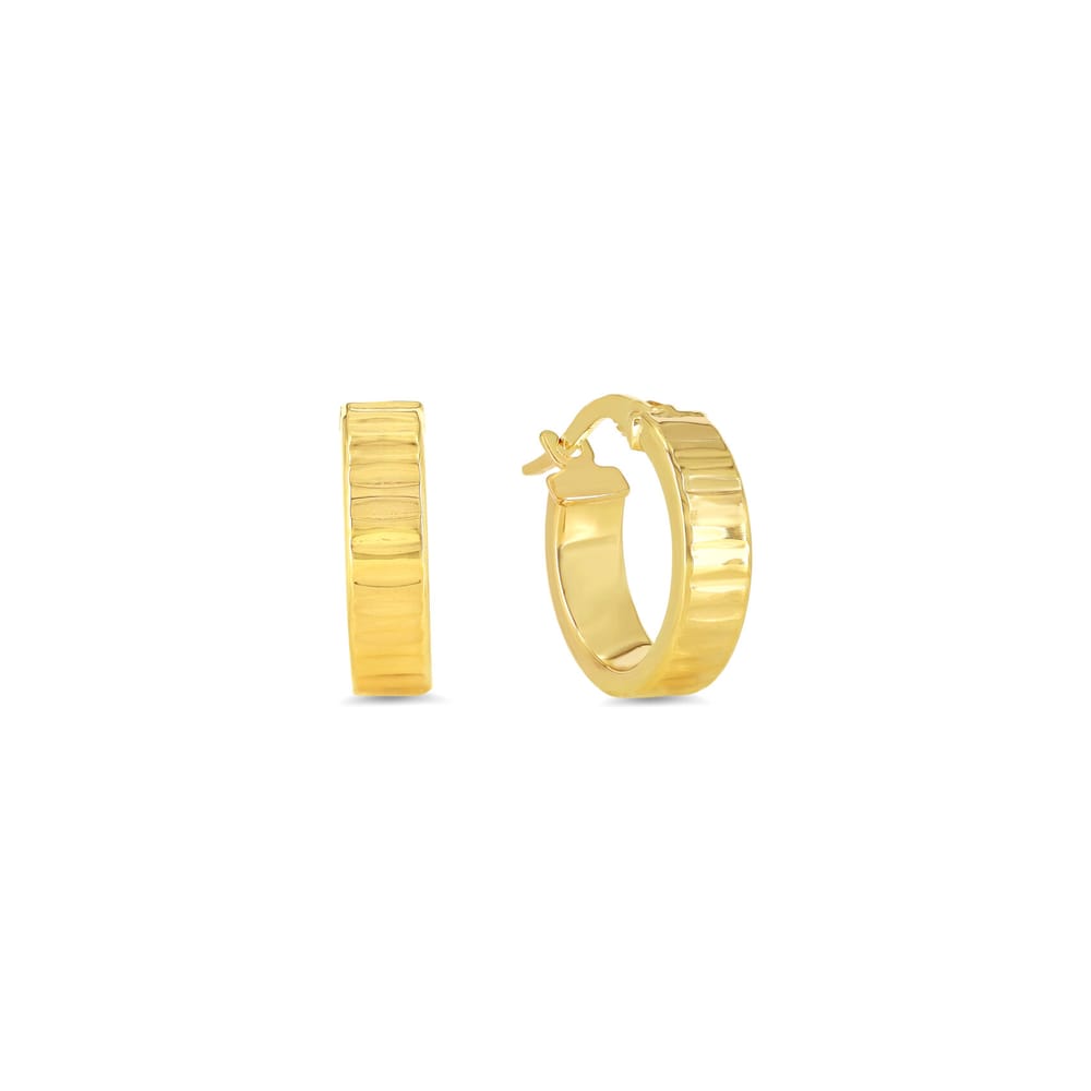 10K Yellow gold wide textured hoops (small)