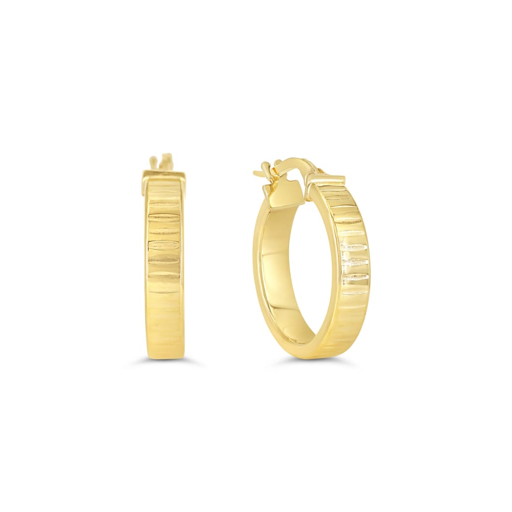 10K Yellow gold wide textured hoops (medium)
