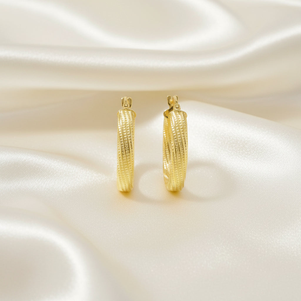 10K Yellow gold textured hoops