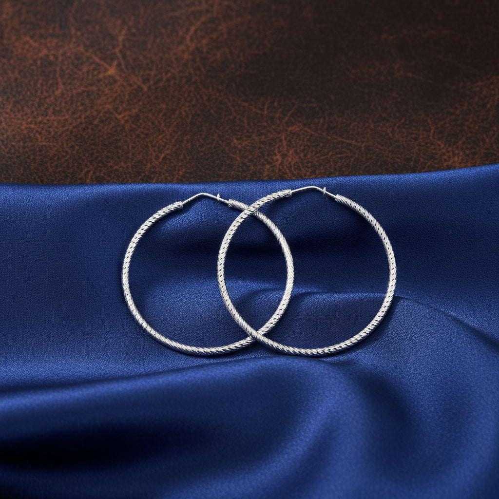 Sterling Silver Large Diamond Cut Hoops
