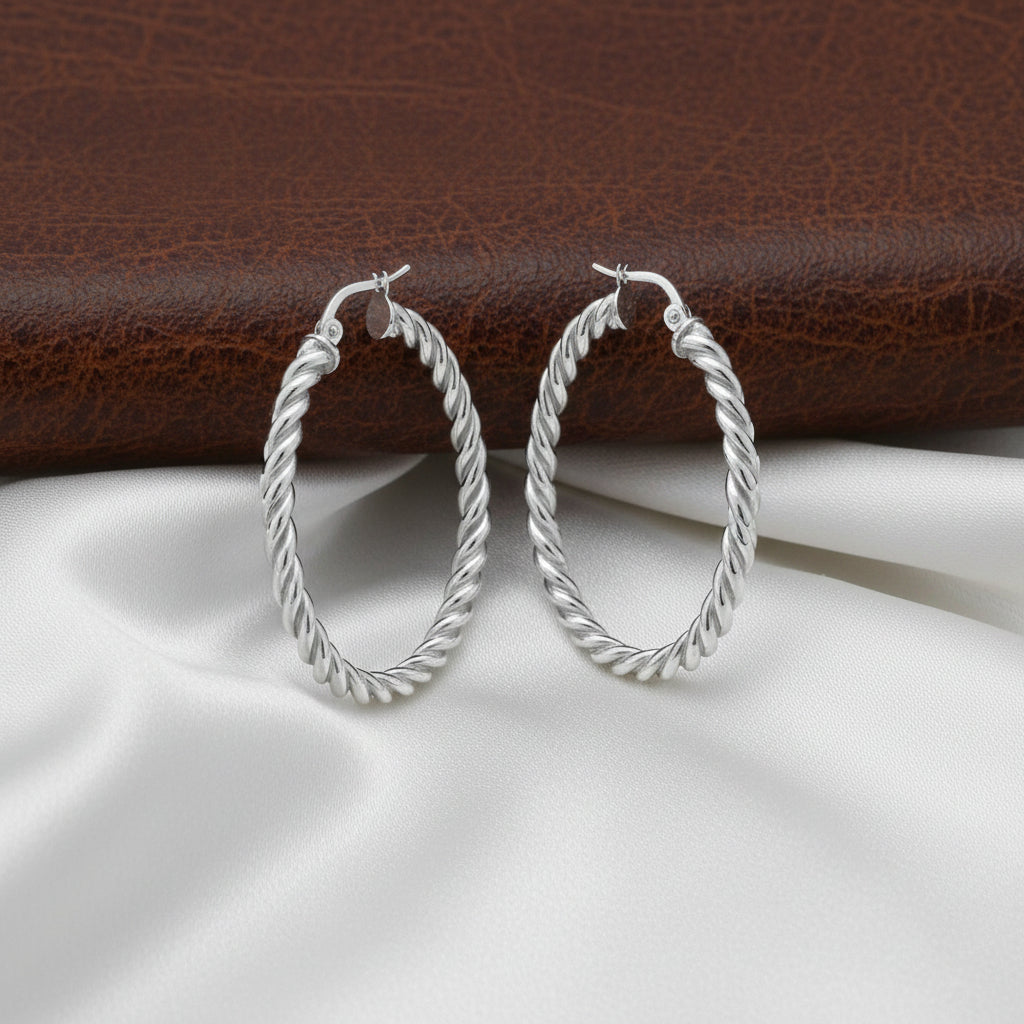 Sterling Silver Medium Twist Hoop