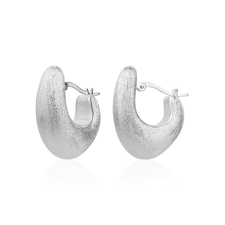 Sterling Silver Brushed Moon Hoop Earrings