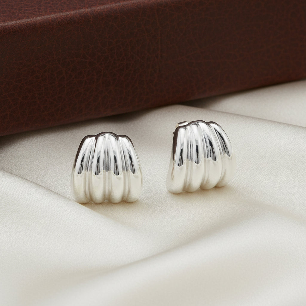Sterling Silver Grooved Bold Studs