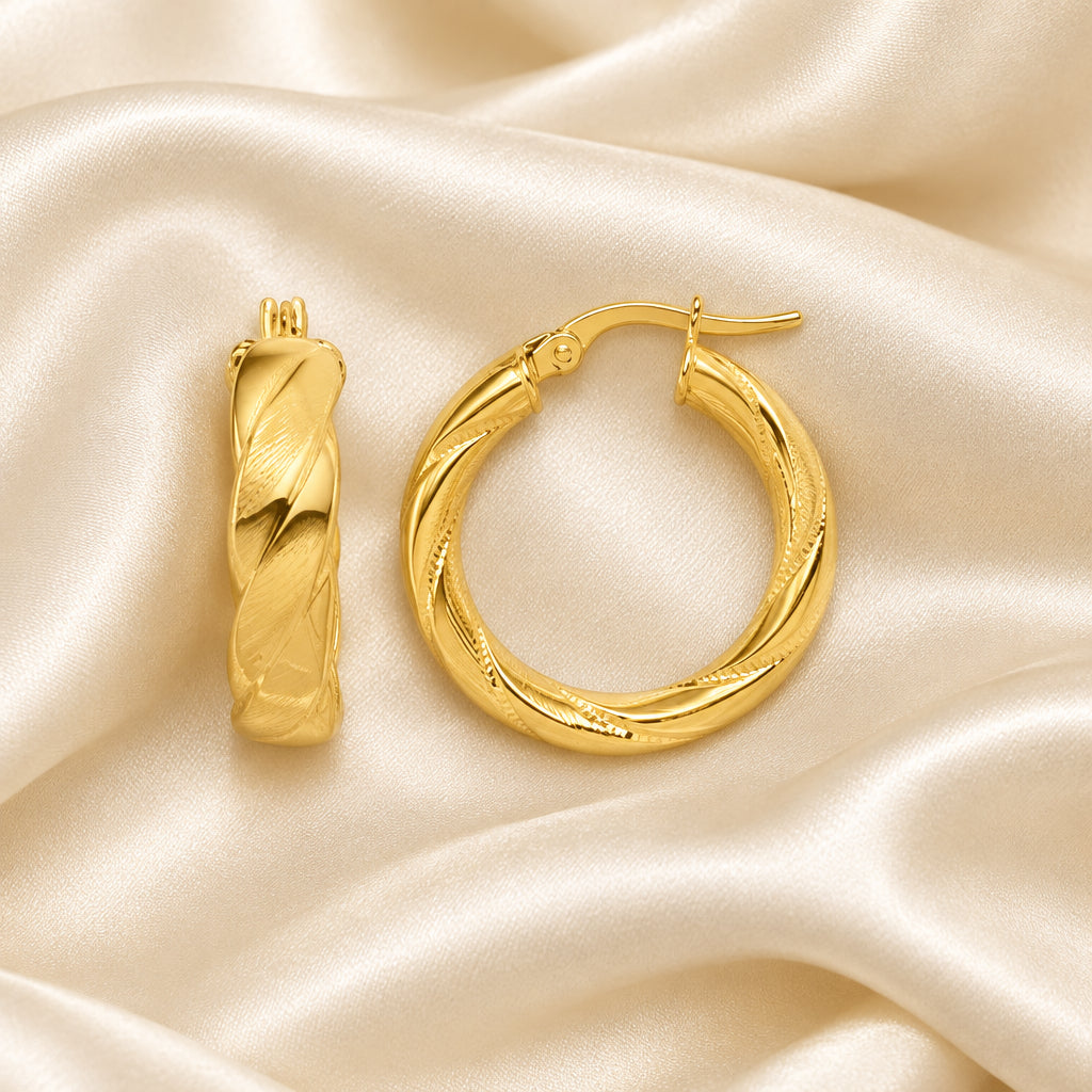 10K YG Hollow Flat Twisted Hoops (small)