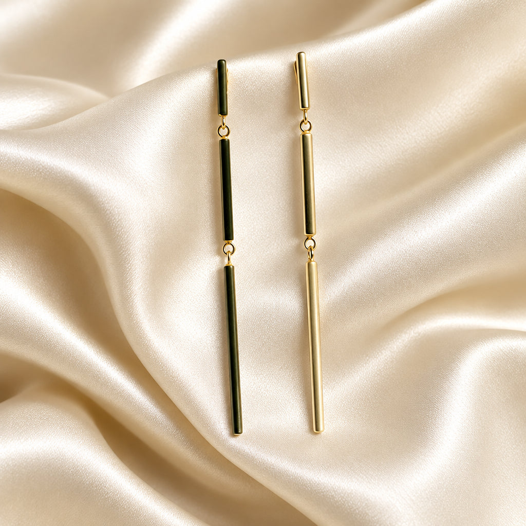 10K Yellow gold long dangle earrings