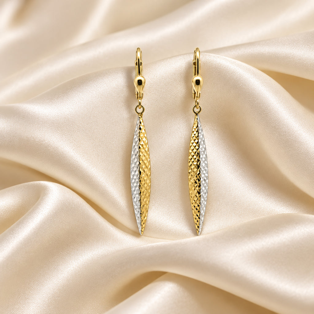 10K Yellow and White gold diamond cut drop earrings