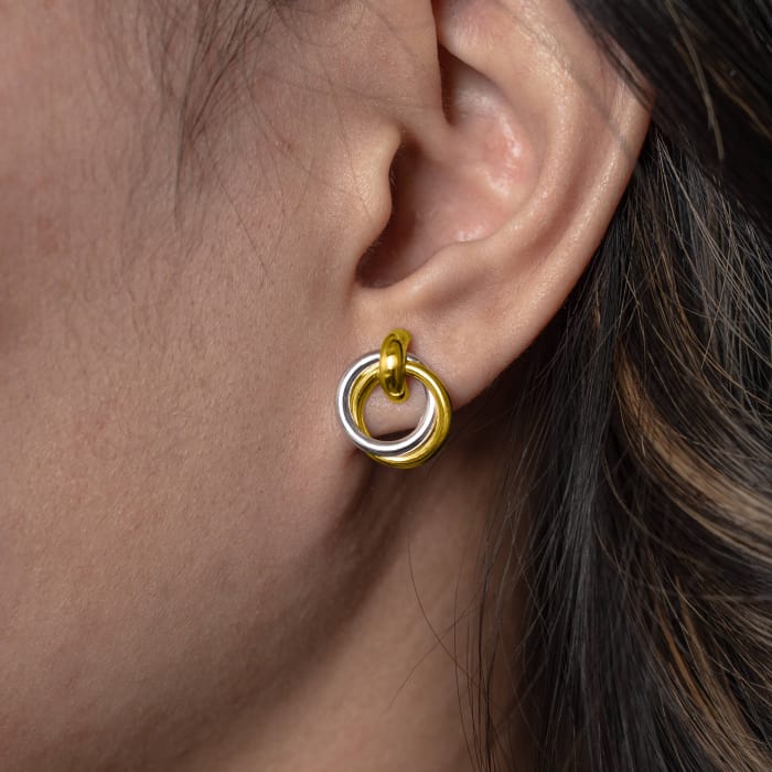 10K Yellow and White gold interlocking ring stud earrings