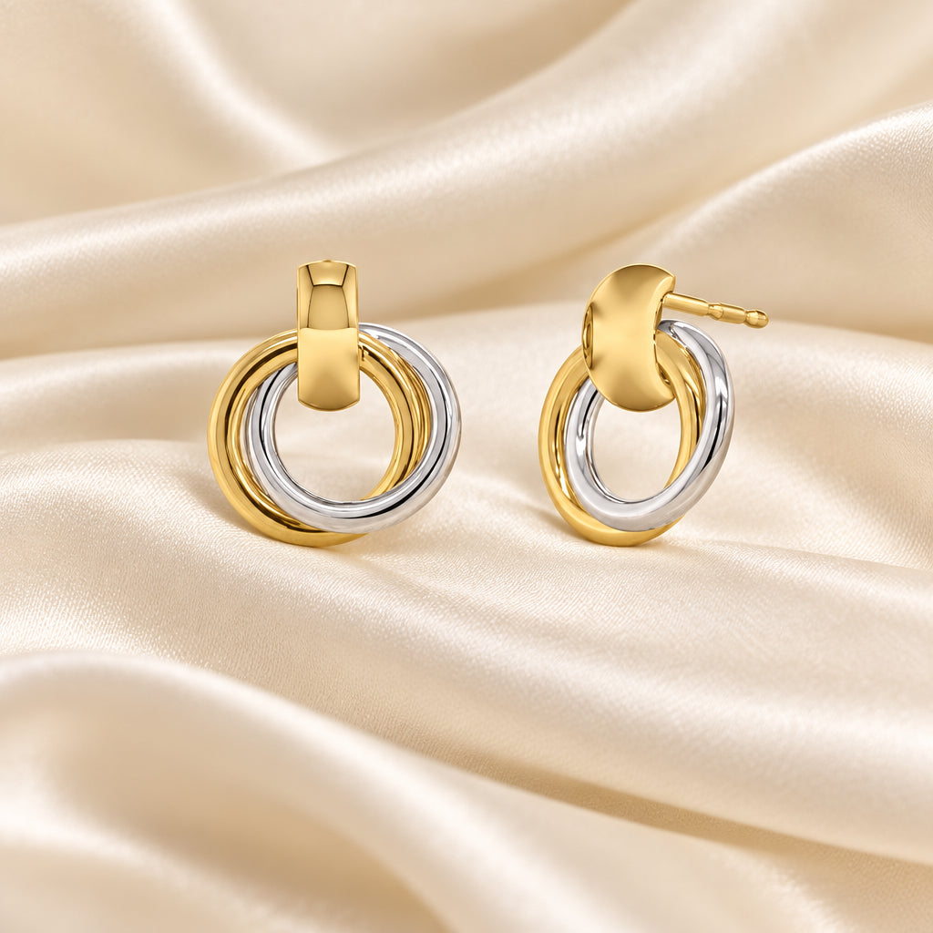 10K Yellow and White gold interlocking ring stud earrings