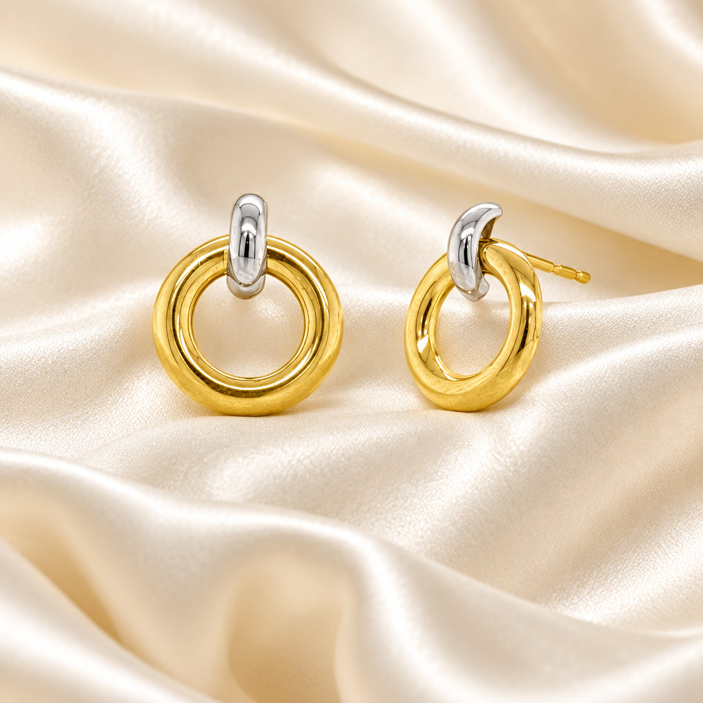 10K Yellow and White gold ring stud earrings