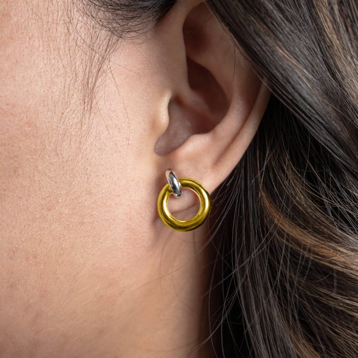 10K Yellow and White gold ring stud earrings