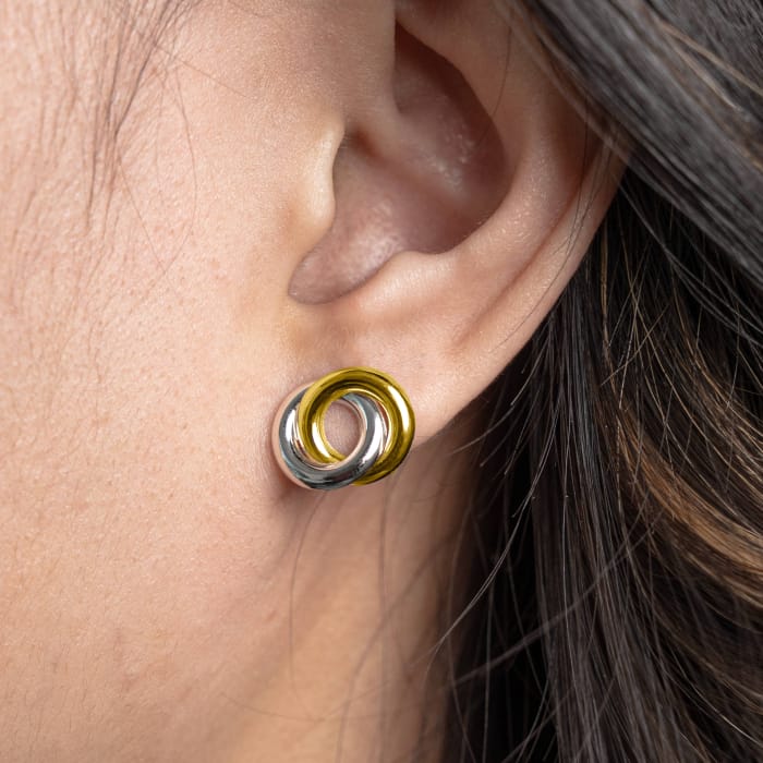 10K Yellow and White gold interlocking ring stud earrings
