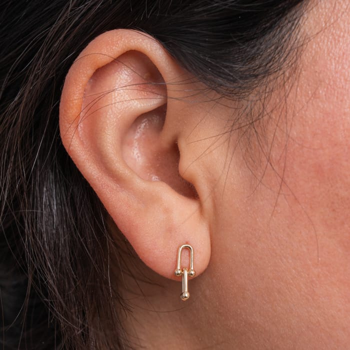 10K Yellow gold double U link stud earrings