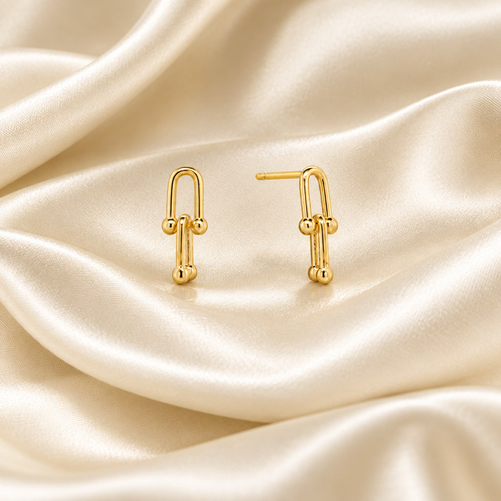 10K Yellow gold double U link stud earrings