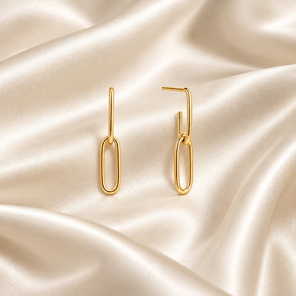 10K Yellow gold paperclip drop studs
