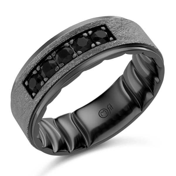 14K Gunmetal Rhodium Application Diamond Brush Top & High Polish Edges with 0.55CTW Black Diamonds