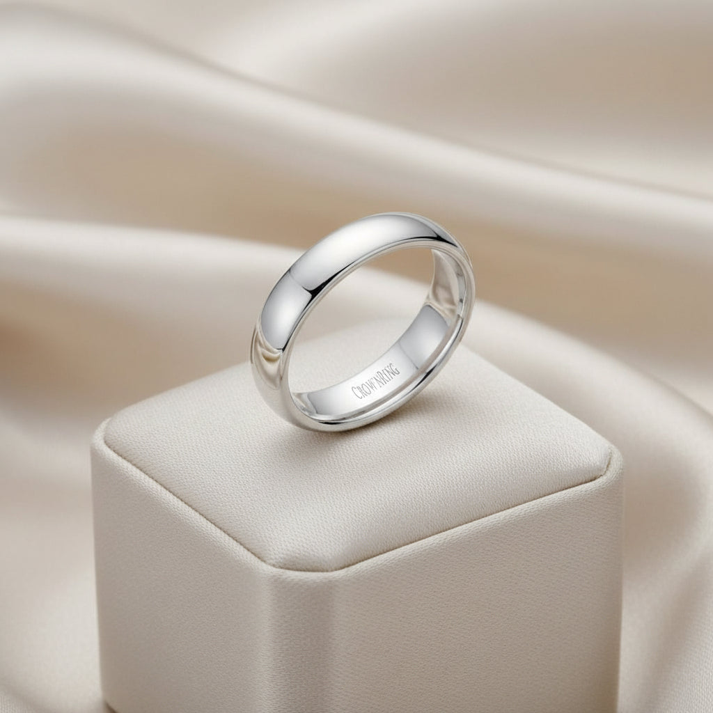 14K WG 5MM WIDE DOME LIGHT HIGH POLISH TRADITIONAL MENS BAND SIZE 9